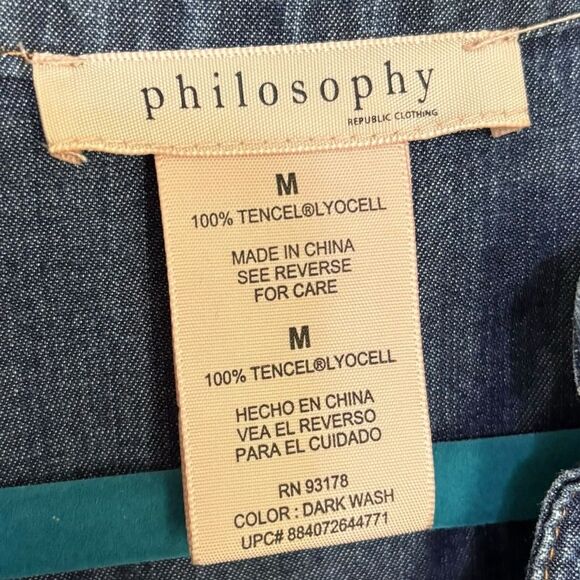 Philosophy Tencel Lyocell Dark Wash Chambray Denim Blue Mini Dress Size Medium - Picture 4 of 12
